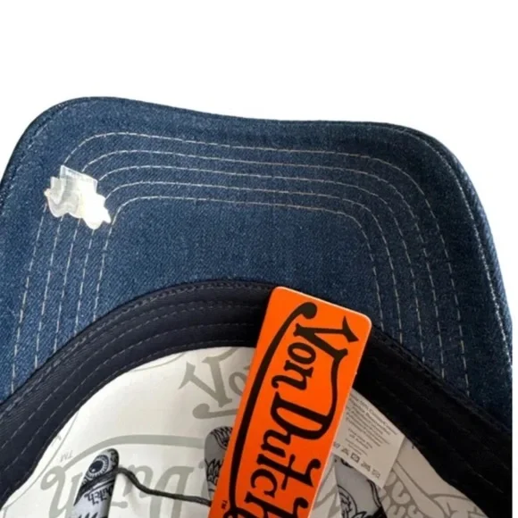 VON DUTCH Navy Stone Denim Snapback Trucker Hat